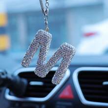 1 件汽车后视镜，带水晶闪亮字母吊坠、闪亮水钻吊坠、幸运反光装饰 - 坚固的金属材质