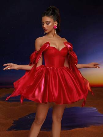 Vestido de bola elegante y de moda con decoración de lazo, apropiado para bailes formales, graduaciones, regreso a casa, fiestas y eventos, vestido de fiesta, vestido de invitada de boda, vestido de graduación