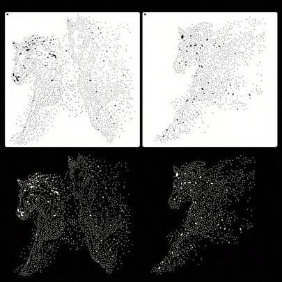 2 Stück Pferd Wellen Punkt Schablonen, 30x30cm, wiederverwendbare Malvorlagen, können für Malerei, Leinwand, Heimdekoration verwendet werden