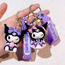 Sanrio 2 piezas Llavero de Kuromi de Sanrio oficial en forma de negro y morado, para decorar el coche, la bolsa, accesorios de anime