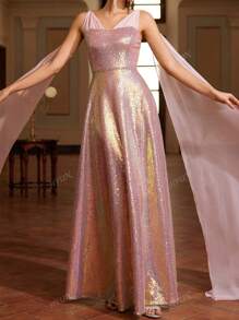 Women Elegant Romantic V-Neck Party Dress, Wedding Guest Dress, Formal Dress, Evening Dress, Gown