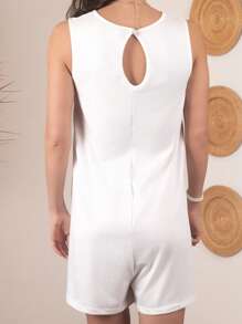 Jumpsuit  short mono sexy dama mujer chic elegante cuello redondo sisa ancha bajo recto a modo de short dos bolsillos de parche posterior con zipper invisible ideal para el calor primavera verano salida playa fiesta - Blanco - Ver 2