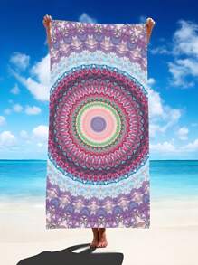 1pc Boho Mandalay Pattern Beach Blanket, Extra Large Oversized Super Absorbent Microfiber Beach Towel, Suitable For Travel, Pool, Diving, Surfing, Yoga, Camping, Available In Multiple Sizes, Beach Accessories Summer Holiday Bathroom Decor Beach Essentials - Multicolor - View 4