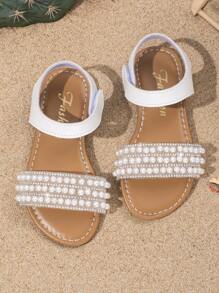 女童夏季凉鞋，女童白色鞋子，女童校鞋，优雅珍珠白，适合海滩、度假、日常穿着，平底凉鞋 - 白色 - 查看 4