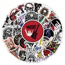 50 miếng dán graffiti nhạc Heavy Metal độc đáo - Hình guitar, đầu lâu, cử chỉ tay, v.v. - Hoàn hảo cho máy tính xách tay, đàn guitar, mũ bảo hiểm - Chất liệu vinyl bền, chống thấm nước - Lý tưởng cho người hâm mộ nhạc Rock & Metal, cũng thích hợp cho đồ dùng học tập và chuẩn bị năm học mới. - Nhiều màu - Xem 6