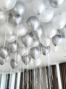 51pcs Clear And Silver Metallic Balloons 5-12 Inch Latex Balloons For Birthday Party, Wedding, Bridal Shower, Anniversary, Bachelorette Party, Decoration, Photography