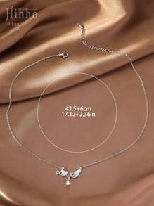 1pc Women Cubic Zirconia Heart Star Necklace, Light Luxury Clavicle Chain, Suitable For Birthday Gift And Daily Wear