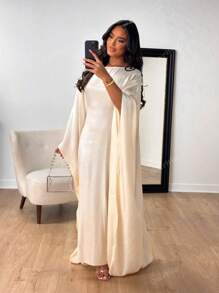 1 pieza Nuevo vestido abaya holgado de satén brillante para mujer, elegante vestido musulmán de manga larga para fiestas, cumpleaños, Kaftán modesto