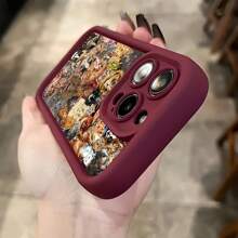 1pc Wine Red Matte Cracked Texture Cute Cat Pattern Phone Case, Compatible With IPhone 16 Pro Max, 15/14Plus, 13, 12, 11, And Series