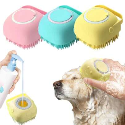 [For Dog Lover And Dog Mom Loves Gentle Silicone Brush] Gentle Silicone Cat/Dog Lover Gift And Dog/Cat Mom Love Pet Brush For Dog Lover And Dog Mom Loves And Cat Lover And Cat Mom Loves - Massages And Cleans With Built-In Shower Gel Dispenser