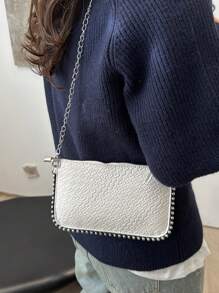 Fashion Clutch Bag, Woven Texture Women Handbag, Chain Shoulder Crossbody Bag, Zipper Small Square Bag