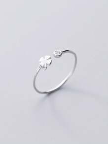 Anillos para dedo del pie de plata de ley 925 chapados en oro blanco minimalistas, sencillos y ajustables en forma de trébol de cuatro hojas para mujeres, joyas para los pies de verano