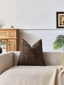 1 件中性雪尼尔枕套，柔软纹理装饰抱枕套，适用于沙发、床、家居装饰，45 X 45 厘米 - 咖啡棕 - 查看 4