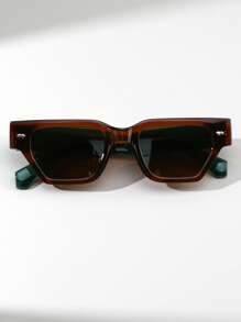 1 件男女通用方形复古时尚眼镜，百搭街头风格 - 彩色 - 查看 3