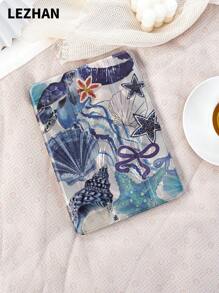 Capa protetora plana com estampa de elementos do oceano, azul, compatível com iPad de 10,2 polegadas, iPad Pro 11 2021/2020/10ª geração, iPad Mini 4/5/6, Galaxy Tab A8 10,5 polegadas 2022, MatePad 10.4/Tab, com compartimento para lápis, à prova de choque, capa protetora com suporte para tablet
