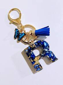 1pc Women's Beige Resin Letter Heart Shape Tassel Casual & Cute Style Keychain, Creative Decoration Gift For Friend Car Accessories Bag Charm Backpack For School Goth Y2k