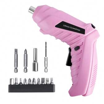 Electric Screwdriver Cordless Rechargeable Pink Small Power Drill Set 3.6V Li-Ion 3.5N.M Max Torque Electric Rotatable With Case LED Light Screwdriver For Home Office DIY Tools Tools