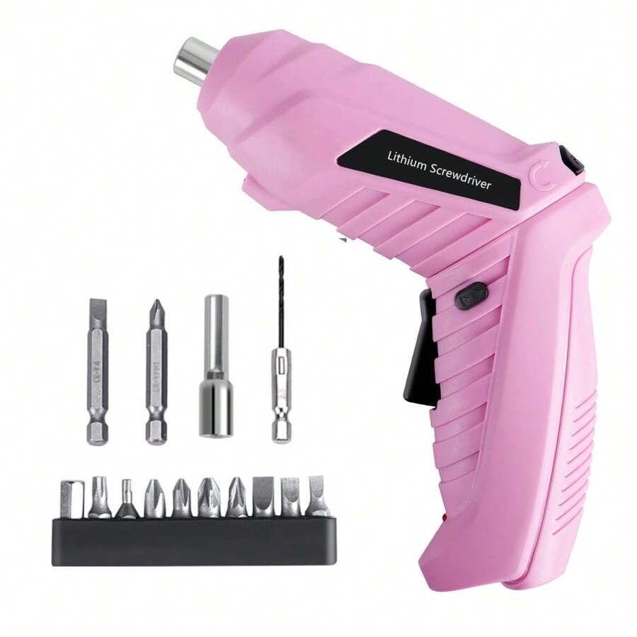 Electric Screwdriver Cordless Rechargeable Pink Small Power Drill Set 3.6V Li-Ion 3.5N.M Max Torque Electric Rotatable With Case LED Light Screwdriver For Home Office DIY Tools Tools - 14顆 - 查看 1