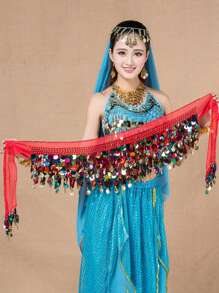 1pc Belly Dance Sequin Waist Chain, Dance Performance Costume, Colorful Disc Waist Belt, Belly Dance Hip Scarf For Dancing Summer, School