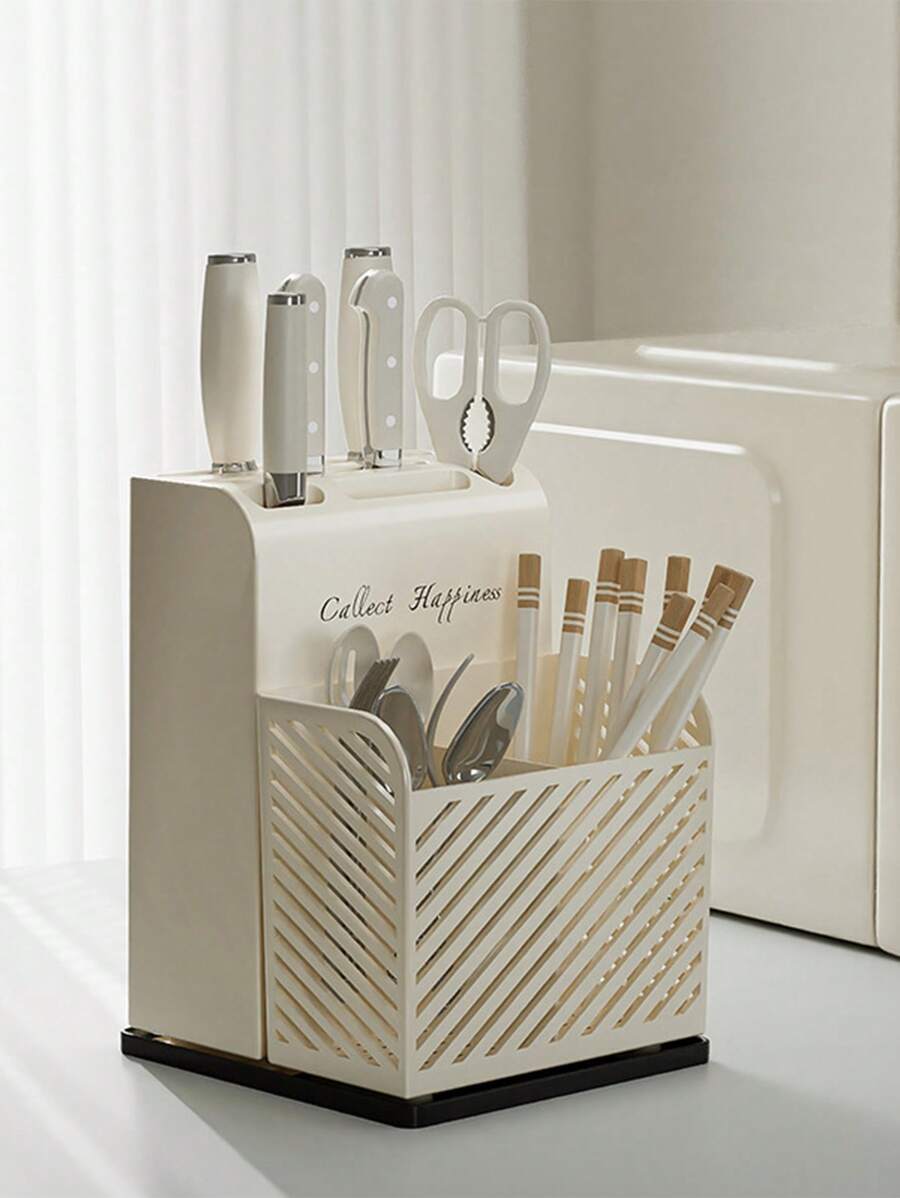 1pc Luxury Kitchen Knife Utensils Organizer Rack - Plastic Knife Holder, Spatula Caddy, Chopstick Holder, Multifunctional Kitchen Storage Rack, Non-Slip Grooves, Drip-Dry, Suitable For Small Spaces, Cabinet/Countertop/Cart, Earth Day/Mother's Day