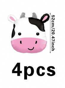 4 个可爱黑白牛头铝箔气球，适用于母亲节、生日、动物派对、农场主题、节日庆典、室内外派对装饰