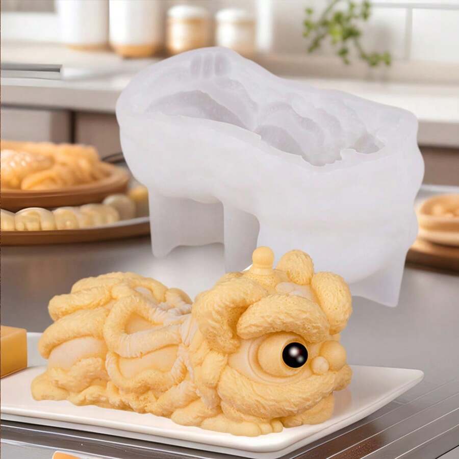 1 件狮子形硅胶烘焙模具，复古 3D 狮子模具，慕斯蛋糕甜点布丁巧克力模具，蜡烛模具等 - 醒獅模具 - 查看 1