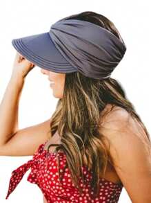 Sombrero de sol plegable de poliéster de ala extra ancha para mujer, con protección UV, sombrero de playa elegante con correa para la barbilla ajustable y a prueba de viento, sombrero de sol de verano empaquetable, liviano y transpirable