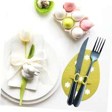 4 Pcs Easter Egg Shaped Cutlery Holder Felt Flatware Bags Table Decorations For Party - Yellow - View 4