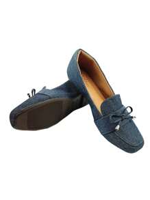 Women's Navy Blue Jeans Moccasin With Comfort Bow Women's Fashion - 藏蓝色 - 查看 5