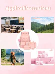 3pcs/Set Teen Girl's Backpack - Middle School Student Bag With Lunch Box Pocket & Pencil Case, 15.6-Inch School Laptop Backpack, Casual Simple Multi-Pocket Design With Plush Ball Pendant, Back-To-School Essential For School & Travel