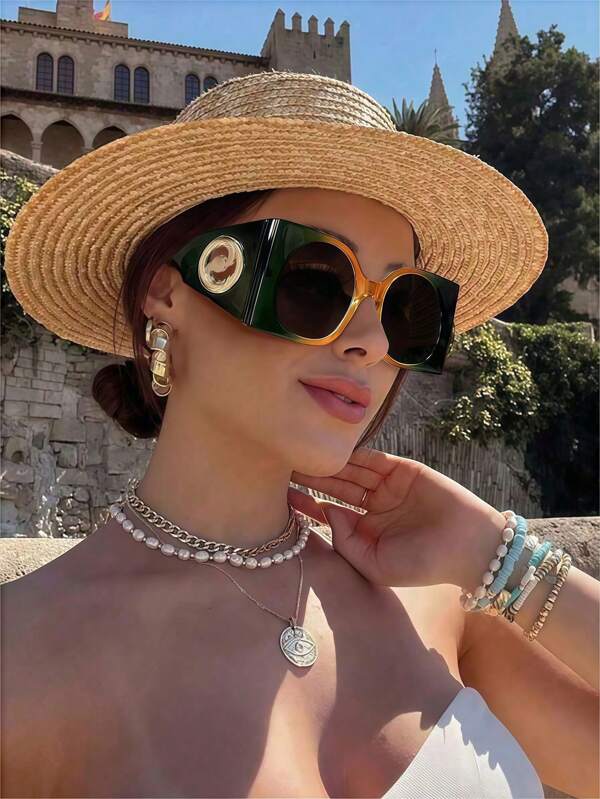 1pc Women's Oversized Wide Frame Jelly Color Fashion Retro Personalized Round & Square Fashion Glasses For Summer Beach Vacation, Outdoor, Travel