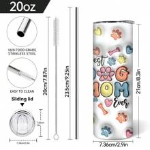 bablov 1 件 20oz 理想容量，“狗妈妈”印花，宠物主题 3D 立体视觉设计，不锈钢直管杯，随行杯，附赠不锈钢吸管和吸管刷，送给狗主人的礼物，适用于各种场景