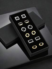 6 Pairs Assorted Gold & Silver Metal Cufflinks, High-End Business Gift Box Set For Men, All Season