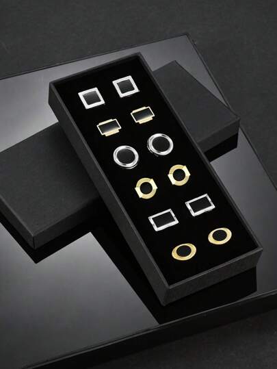 6 Pairs Assorted Solid Gold And Silver Color Metal Cufflinks, High-End Business Gift Set For Men, All-Season Back To School Casual Wedding Season Gift For Groom & Groomsmen Halloween Accessories Teachers Day