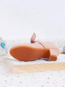 Tacones altos para niños de Zantong, tacones gruesos con perlas rosadas y brillo, apropiados para fiestas, bodas, danza de flores, ballet elegante, princesa, uso diario, viajes al aire libre, adecuados para niños, estudiantes y niños mayores.