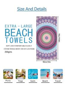 1pc Boho Mandalay Pattern Beach Blanket, Extra Large Oversized Super Absorbent Microfiber Beach Towel, Suitable For Travel, Pool, Diving, Surfing, Yoga, Camping, Available In Multiple Sizes, Beach Accessories Summer Holiday Bathroom Decor Beach Essentials - Multicolor - View 13