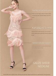 Ladies' Sequined Fringe Skirt Latin Dance Skirt Shining Fringe Latin Dance Rumba Tea Tango Dance Stage Performance Skirt Ball Dress