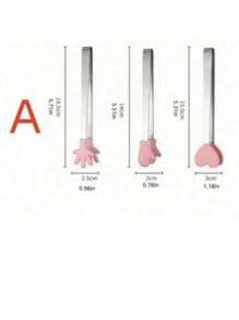 1 套 3 件不锈钢和硅胶冰块、食物、小吃、蛋糕、薯片夹，带 1 个可爱粉色棕榈形夹和不锈钢冰桶套装