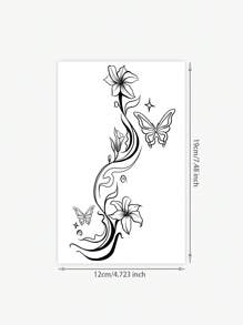 1pc Waterproof Temporary Tattoo Sticker, Elegant Floral & Butterfly Design, High-Quality Temporary Tattoo Sheet Suitable For Fashionable People, Fake Tattoo Arm Use