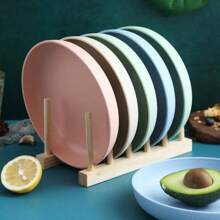 Plato redondo de plástico de vajilla sencilla, plato plano redondo de porcelana de imitación colorida, plato de comedor occidental de estilo comercial tipo Ins - Multicolor - Ver 4