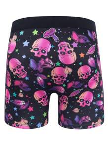 4pcs/Pack Men's Luminous Skull Mesh Breathable Long Leg Boxer Briefs - Multicolor - View 4
