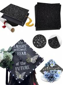 5 件毕业帽装饰，毕业装饰，闪光 DIY 毕业帽贴纸，带粘性背衬，用于 DIY 毕业帽装饰，祝贺毕业派对用品，毕业工艺品 DIY 剪贴簿用品，毕业派对礼物