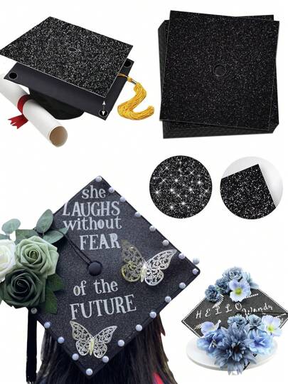 5 件毕业帽装饰，毕业装饰，闪光 DIY 毕业帽贴纸，带粘性背衬，用于 DIY 毕业帽装饰，祝贺毕业派对用品，毕业工艺品 DIY 剪贴簿用品，毕业派对礼物