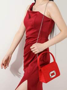 女士水钻首饰 闪亮奢华水钻首饰套装 闪亮项链耳环手链套装 个性天鹅绒手持水钻装饰翻盖手提包宴会包信封手提包婚礼派对