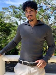 Cacharrel Zip Polo Neck Long Sleeve ITALIAN Classic - Dark Grey - View 3
