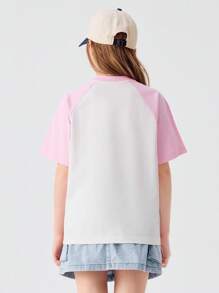 Balabala Girls' Quick-Dry Cotton T-Shirt, Soft & Breathable - White and Red - View 3