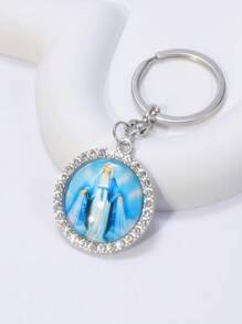 1pc Vintage Personalized Metal Jesus Christ Catholic Religious Figures & Gemstone Creative Gift Keychain - Alloy Jewelry Pendant - View 2
