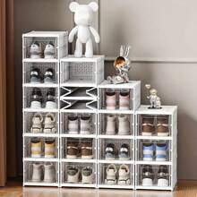 1 件 - 节省空间 3/6 层免安装折叠鞋架 - 自立式防尘收纳盒带盖，可堆叠易安装透气鞋盒，塑料鞋柜，防尘家用收纳盒，大容量节省空间神器 - 白色 - 查看 1