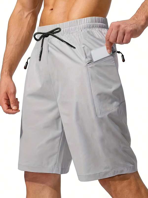 Summer Men's Zipper Pocket Athletic Shorts, 5-Inch Knee Length Suitable For Outdoor, Leisure
