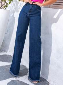 WIDE LEG PANTS SimpleCasualElegantJeansPANTS - 深色水洗藍 - 查看 1